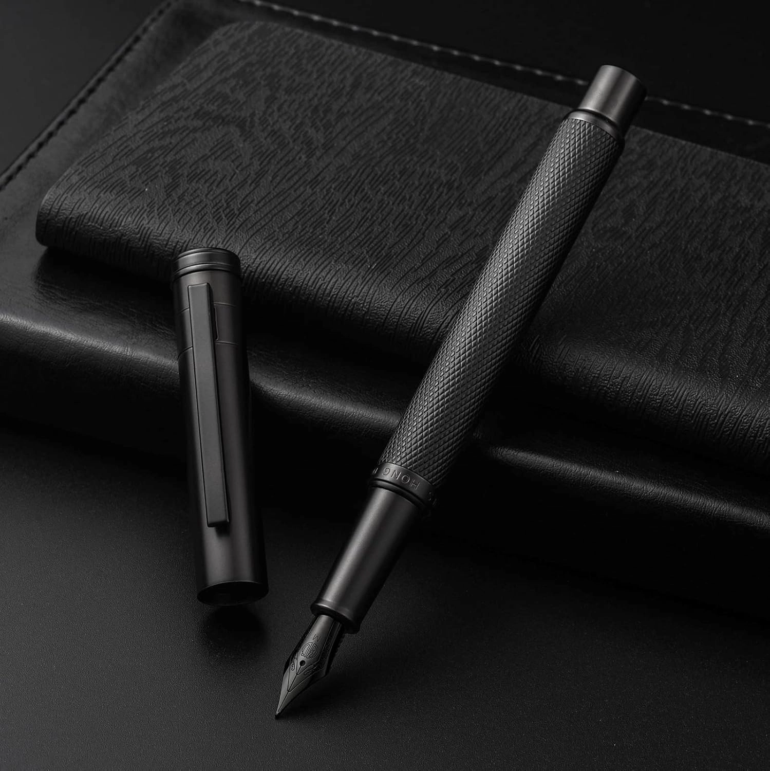 Hongdian Black Forest Fountain Pen Medium Nib Classic Design with Converter and Metal Pen Case Set