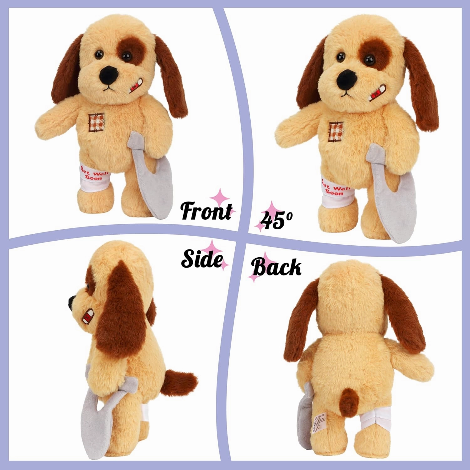 Hopearl Broken Leg Dog Toy, Soft Stuffed Animal Puppy, Comforting Companion, Brown, 12 inches