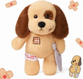 Hopearl Broken Leg Dog Toy, Soft Stuffed Animal Puppy, Comforting Companion, Brown, 12 inches