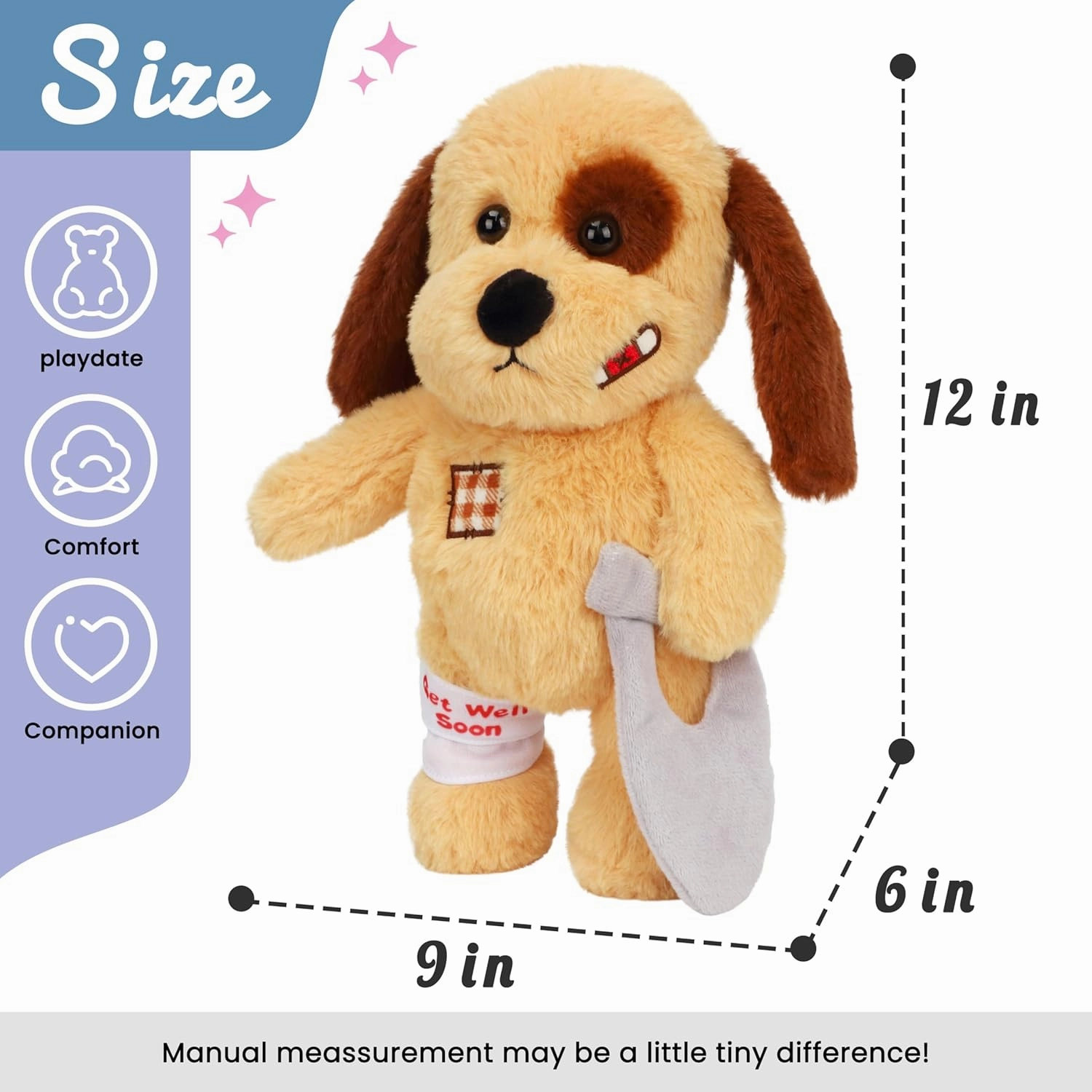 Hopearl Broken Leg Dog Toy, Soft Stuffed Animal Puppy, Comforting Companion, Brown, 12 inches