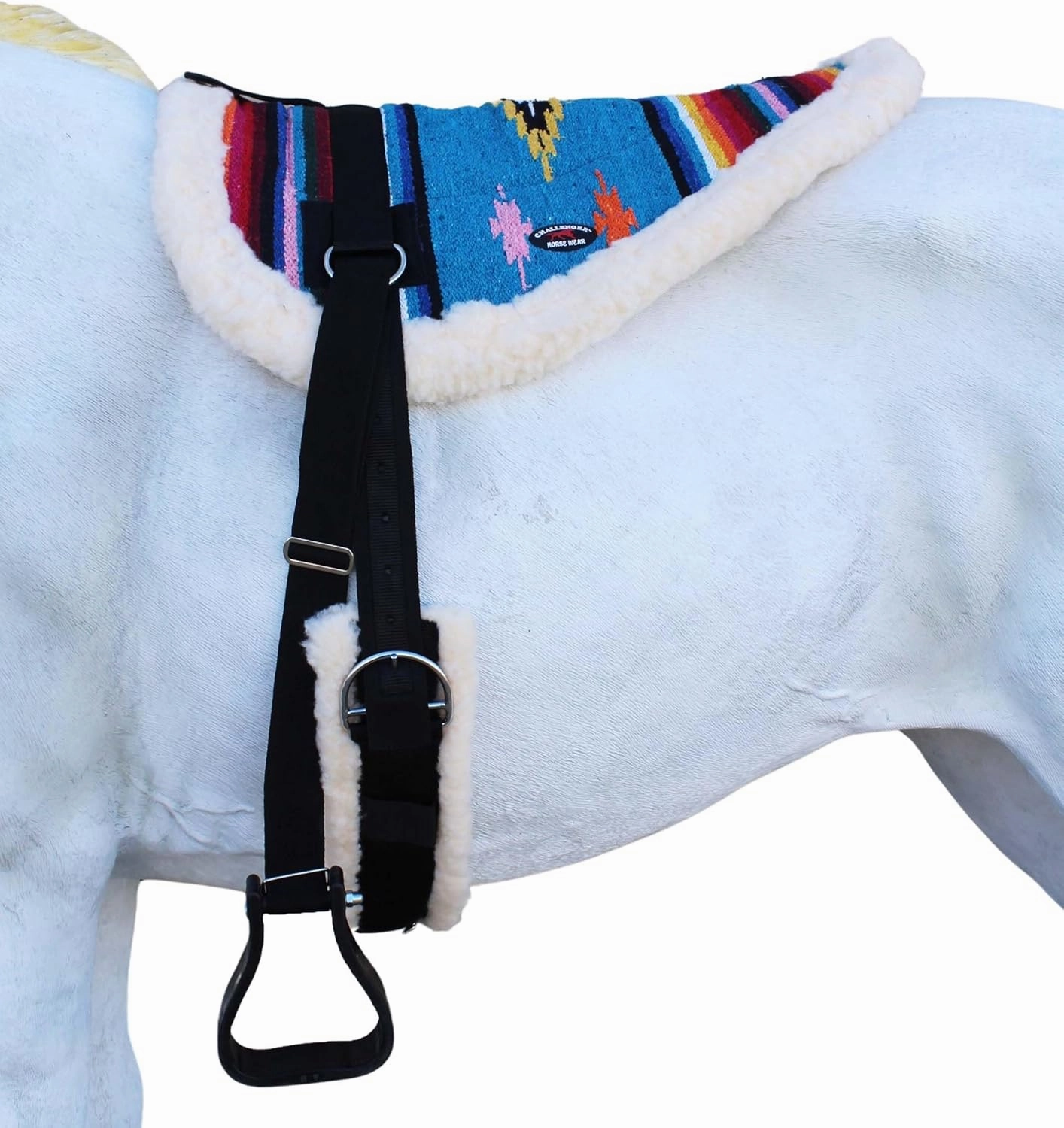Horse Western Treeless Faux Fur Padded Serape Acrylic Bareback Pad Stirrups 39211-215