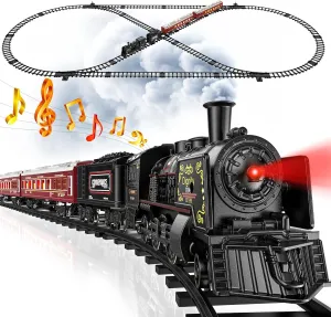 Hot Bee Train Set, Train Toys with Luxury Tracks & Glowing Passenger Cars, Metal Toy Train with Smoke, Sound and Light, Toddler Model Train Set for 3 4 5 6 7  Years Old Boys Gifts Kids