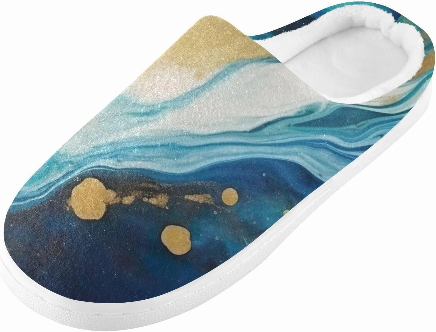 House Fuzzy Slippers Marble Indigo Gold Anti-Slip Warm Shoes for Womens & Men 20849783