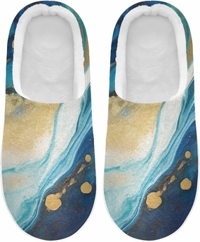 House Fuzzy Slippers Marble Indigo Gold Anti-Slip Warm Shoes for Womens & Men 20849783
