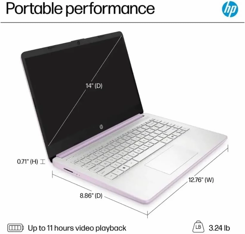 HP 2025 Student Business Laptop, Intel Processor N150(up to 3.6 GHz), 14 Inch LED Screen,16G RAM, 128GB Storange,1 Year Office 365, Windows 11 Home,Honey Lavender,w/YYY Accessories