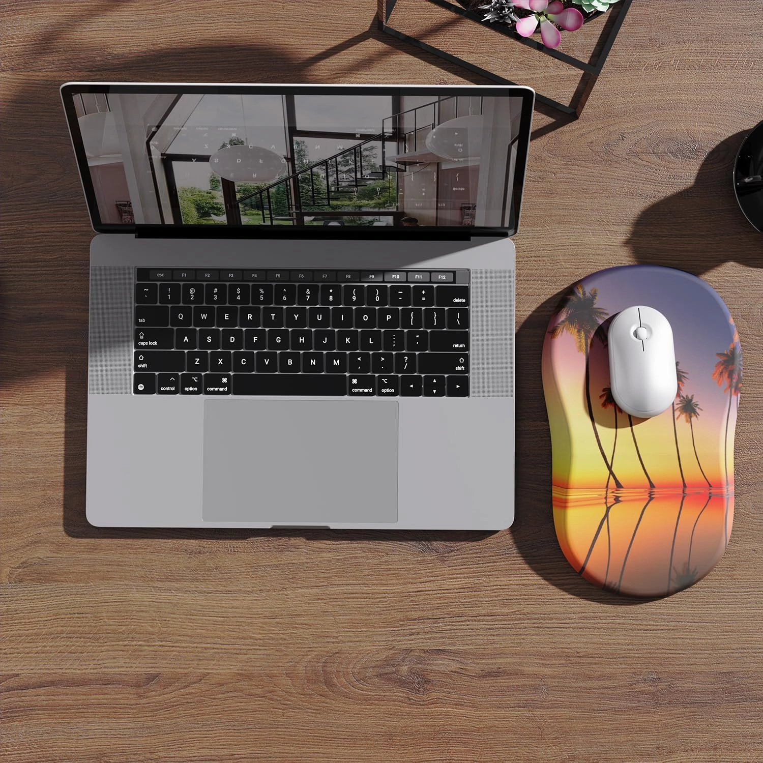 hueilm Ergonomic Mouse Pad Wrist Support,Pain Relief Mouse Pad with Wrist Rest,Entire Memory Foam Mouse Pad with Non-Slip PU Base,Comfortable Mousepad Perfect for Office & Home, 1PCS (Hawaiian)