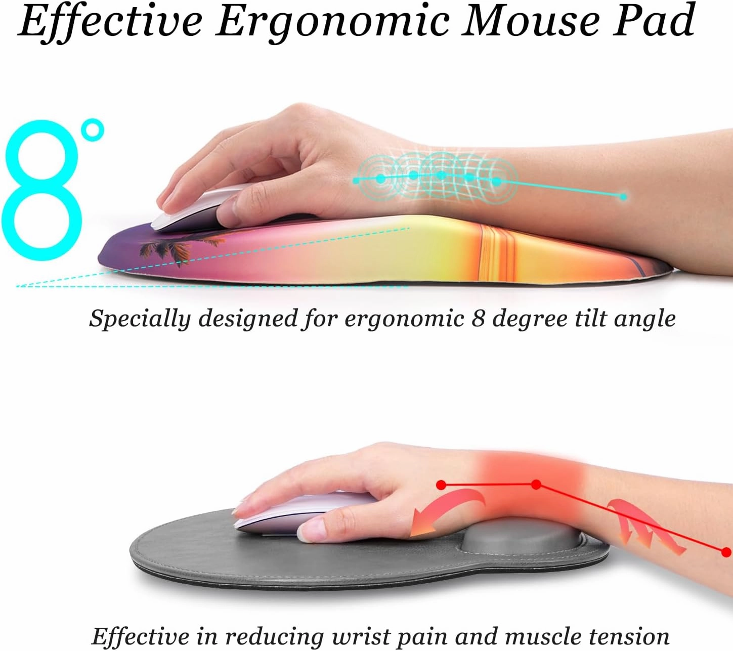 hueilm Ergonomic Mouse Pad Wrist Support,Pain Relief Mouse Pad with Wrist Rest,Entire Memory Foam Mouse Pad with Non-Slip PU Base,Comfortable Mousepad Perfect for Office & Home, 1PCS (Hawaiian)