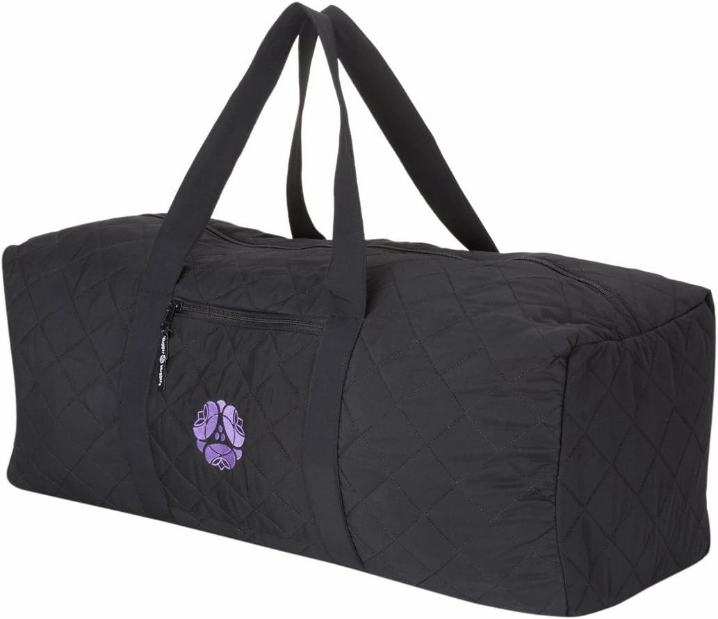 Hugger Mugger Quilted Yoga Mat Bag Black - fits Most Yoga mats with Extra Room for Props, 100% Durable Cotton, Double Handles, Inside and Outside Zipper Pockets