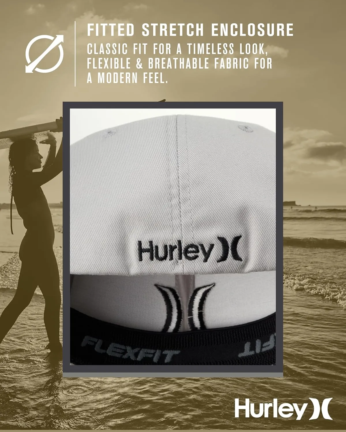 Hurley Mens Baseball Cap - Flexfit Fitted Baseball Caps for Men (Sizes: S-XL)