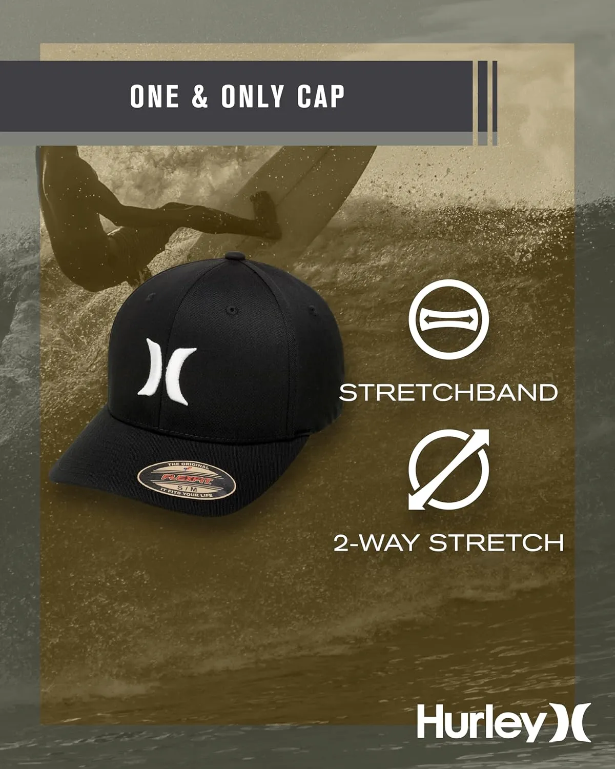 Hurley Mens Baseball Cap - Flexfit Fitted Baseball Caps for Men (Sizes: S-XL)