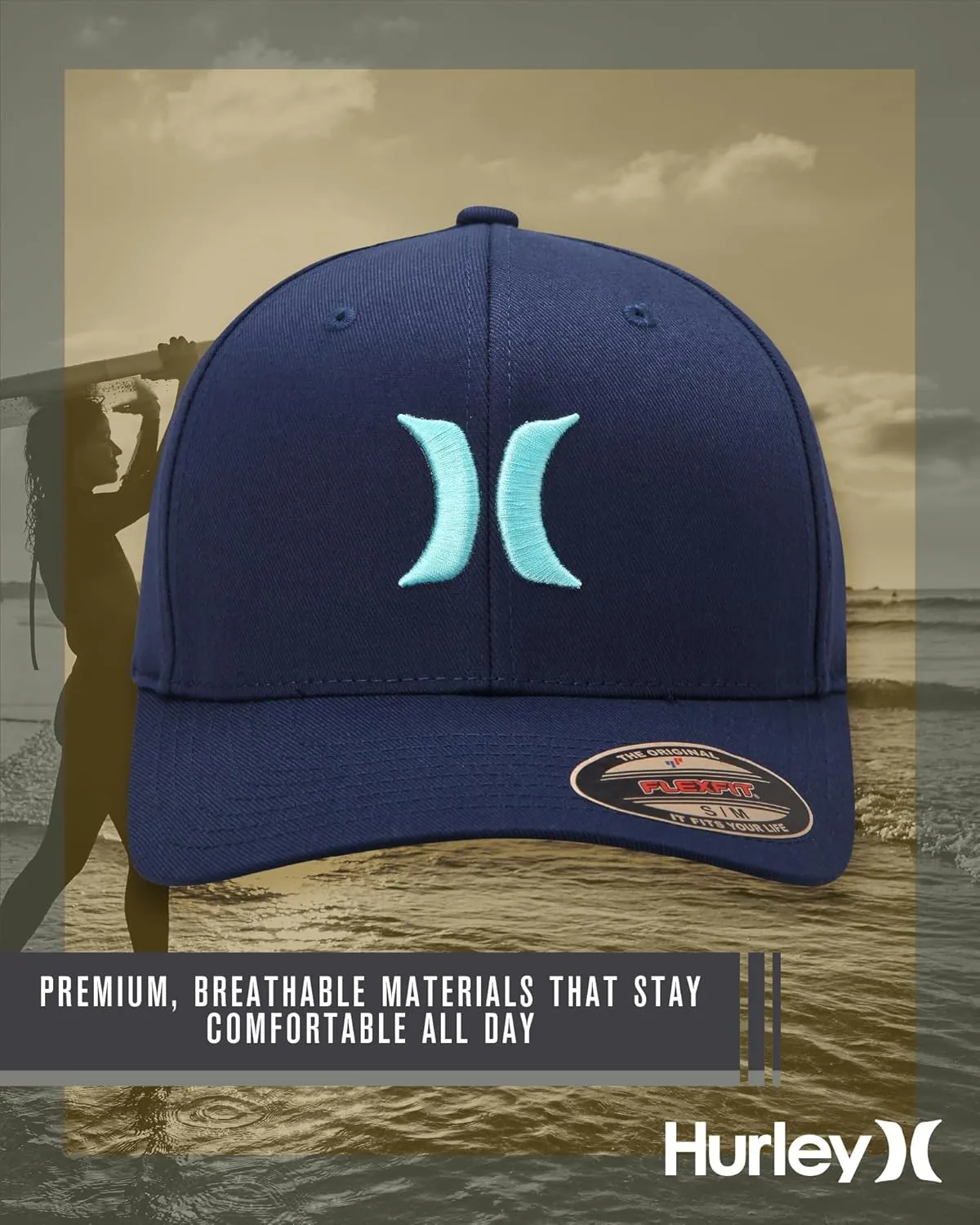 Hurley Mens Baseball Cap - Flexfit Fitted Baseball Caps for Men (Sizes: S-XL)