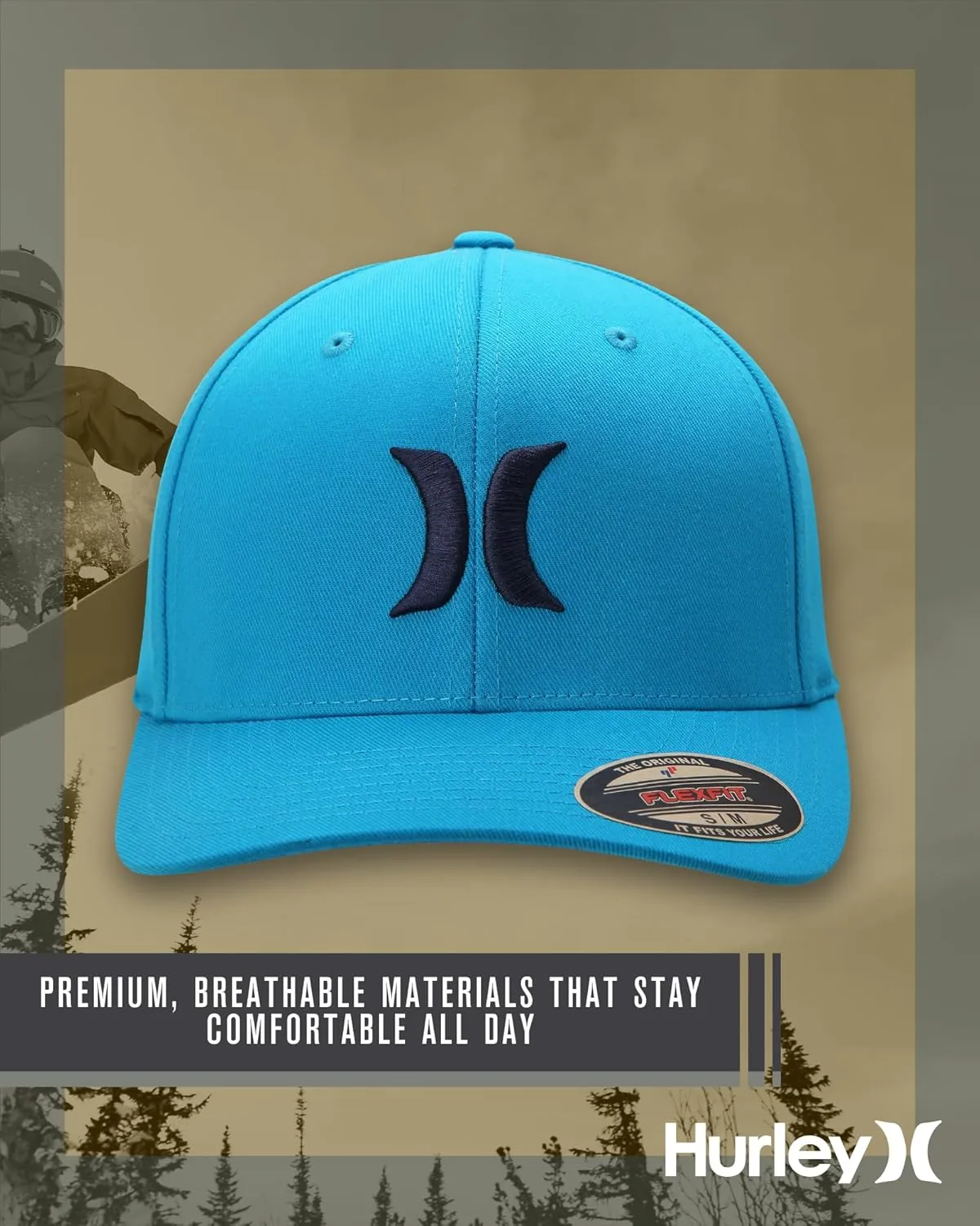 Hurley Mens Baseball Cap - Flexfit Fitted Baseball Caps for Men (Sizes: S-XL)