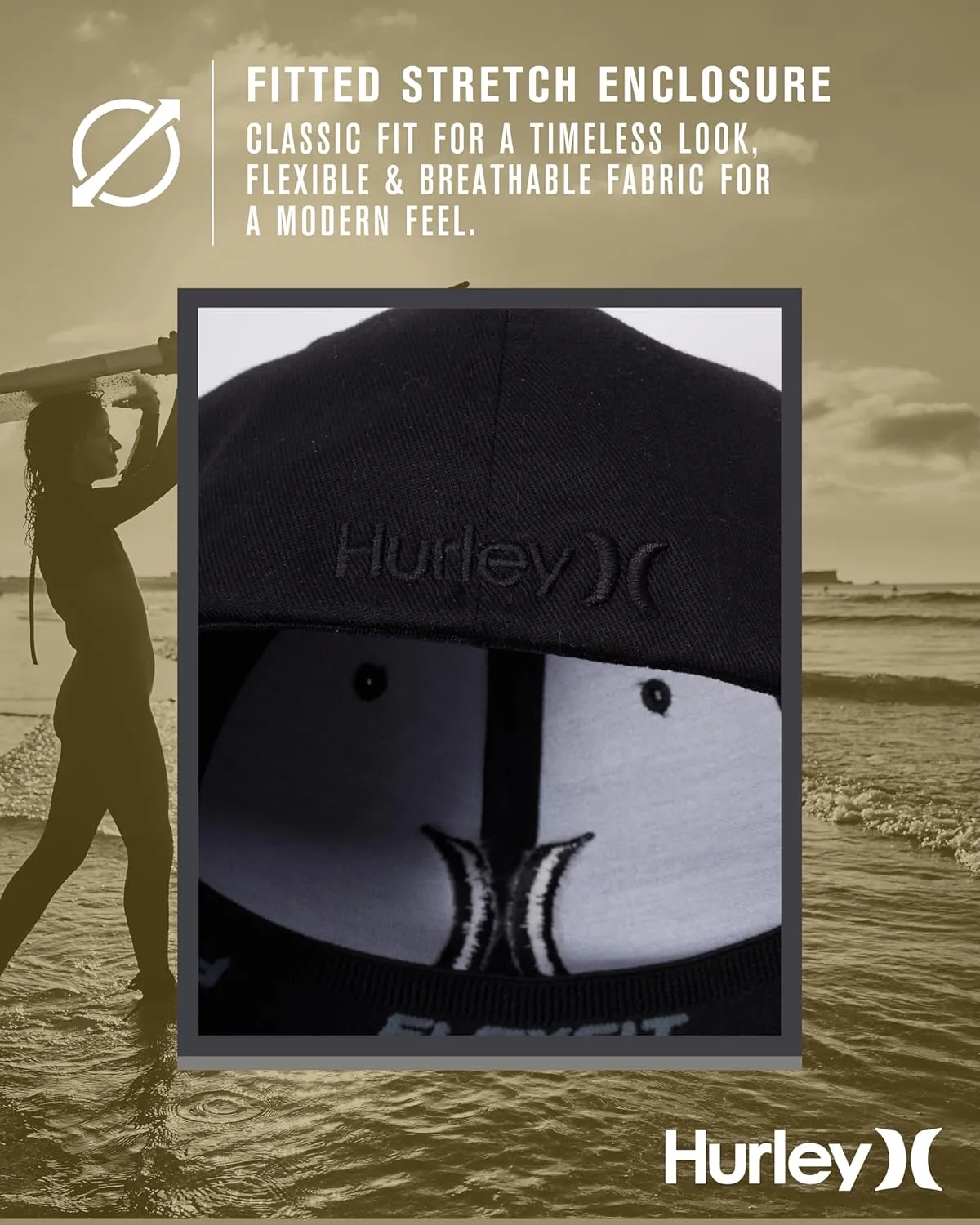 Hurley Mens Baseball Cap - Flexfit Fitted Baseball Caps for Men (Sizes: S-XL)