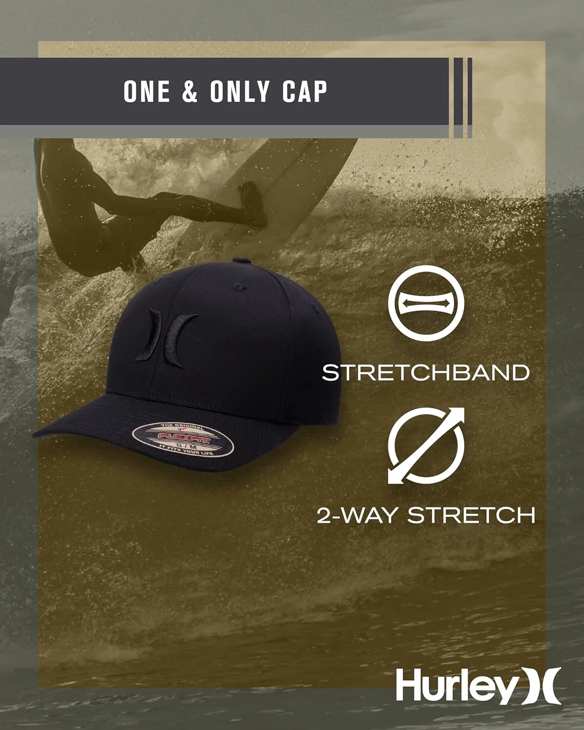 Hurley Mens Baseball Cap - Flexfit Fitted Baseball Caps for Men (Sizes: S-XL)