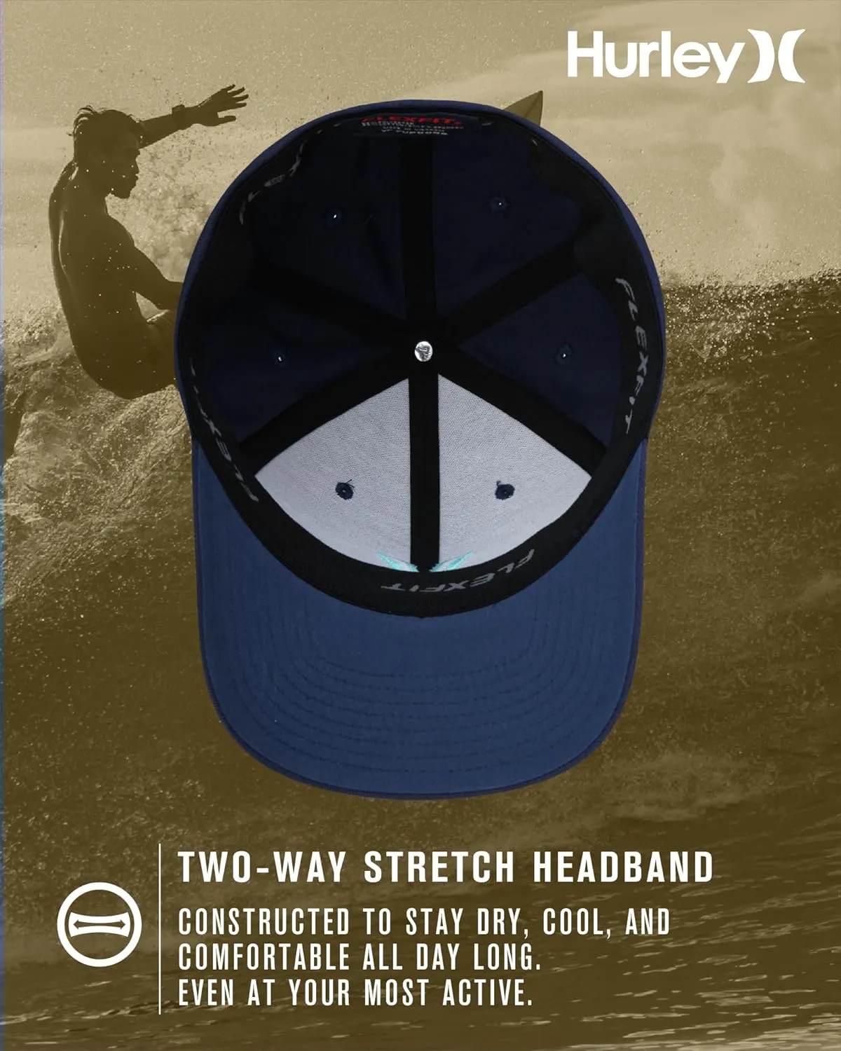 Hurley Mens Baseball Cap - Flexfit Fitted Baseball Caps for Men (Sizes: S-XL)