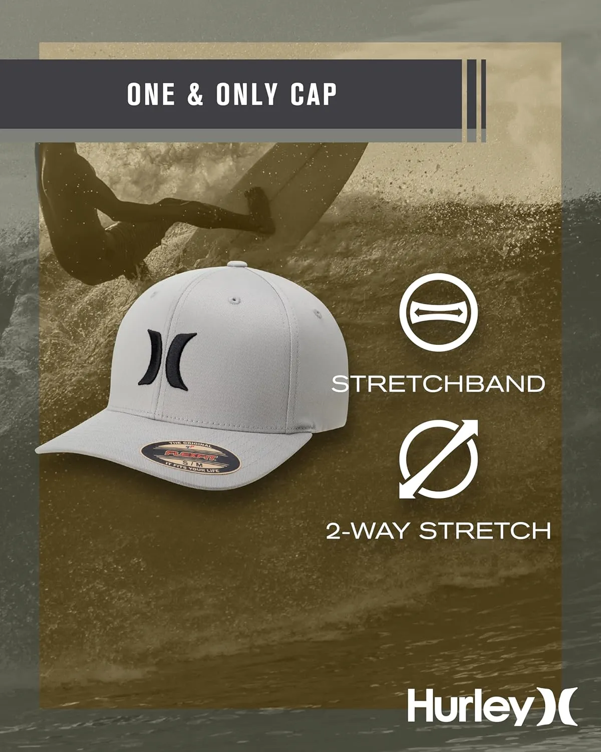 Hurley Mens Baseball Cap - Flexfit Fitted Baseball Caps for Men (Sizes: S-XL)