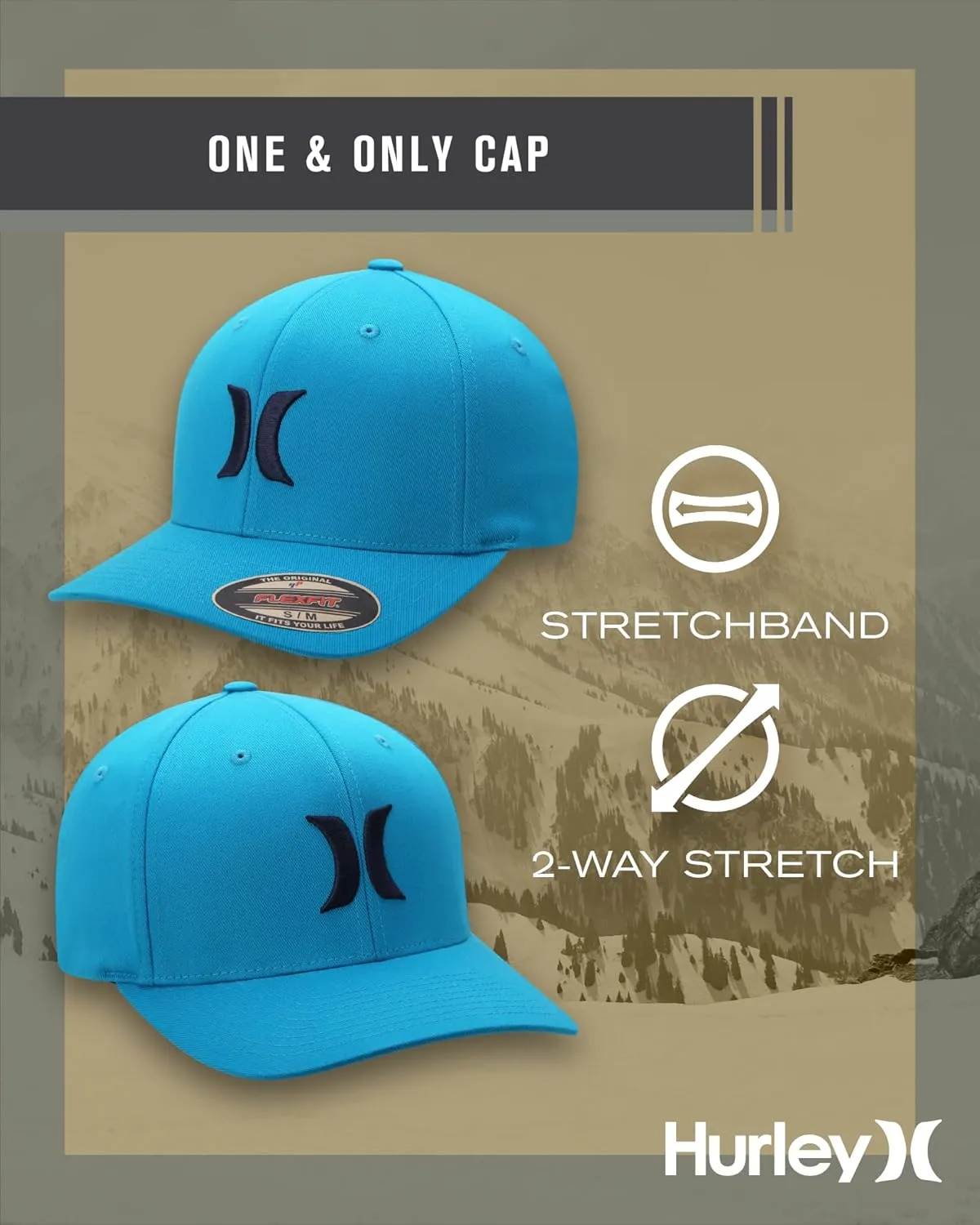 Hurley Mens Baseball Cap - Flexfit Fitted Baseball Caps for Men (Sizes: S-XL)