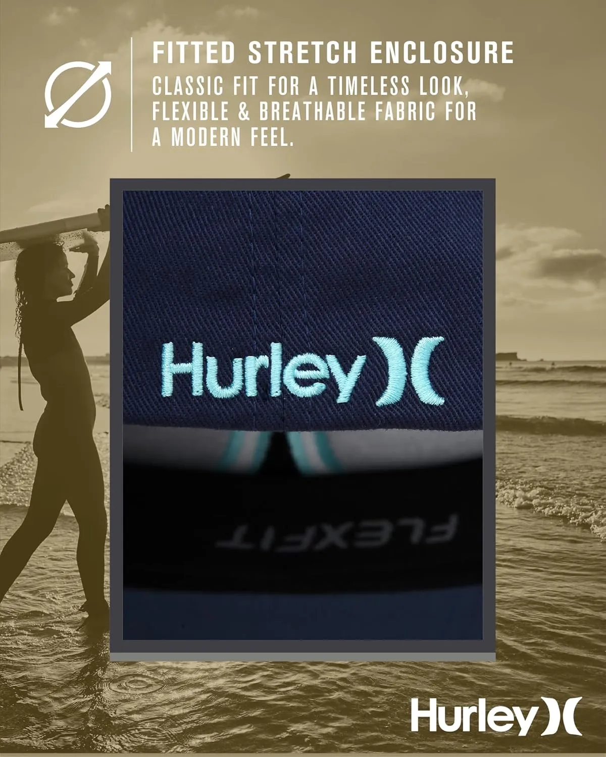 Hurley Mens Baseball Cap - Flexfit Fitted Baseball Caps for Men (Sizes: S-XL)