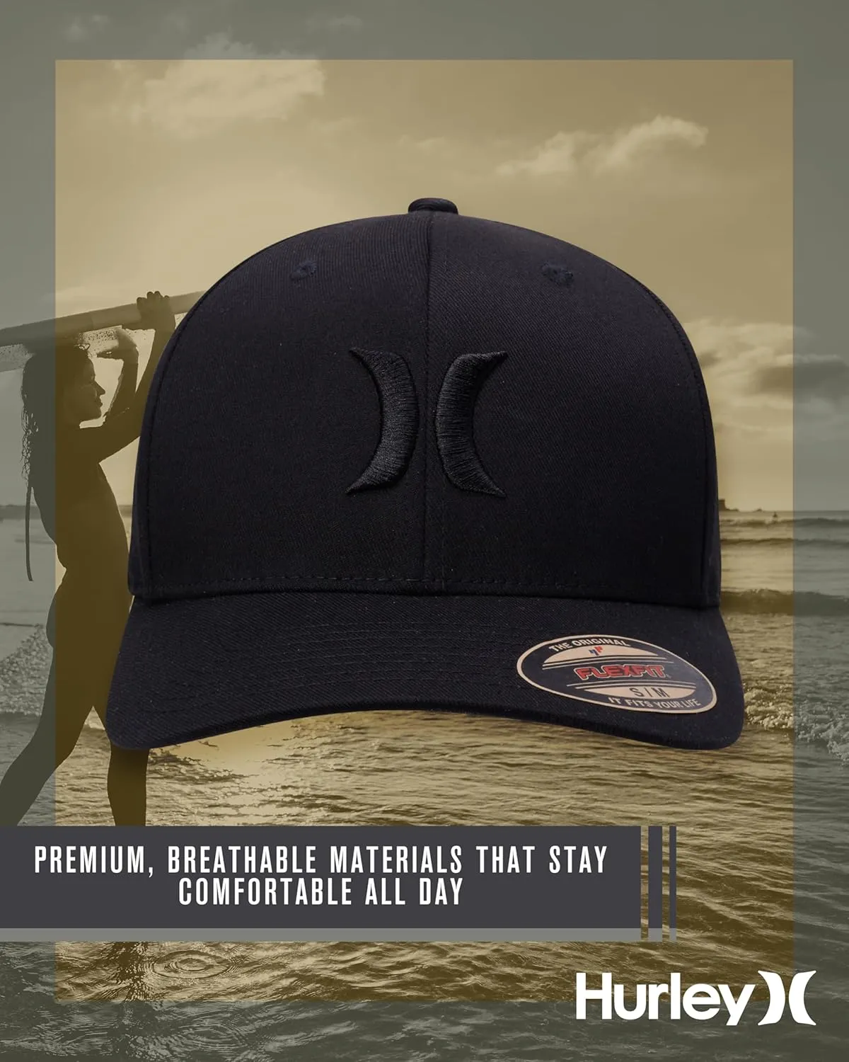 Hurley Mens Baseball Cap - Flexfit Fitted Baseball Caps for Men (Sizes: S-XL)