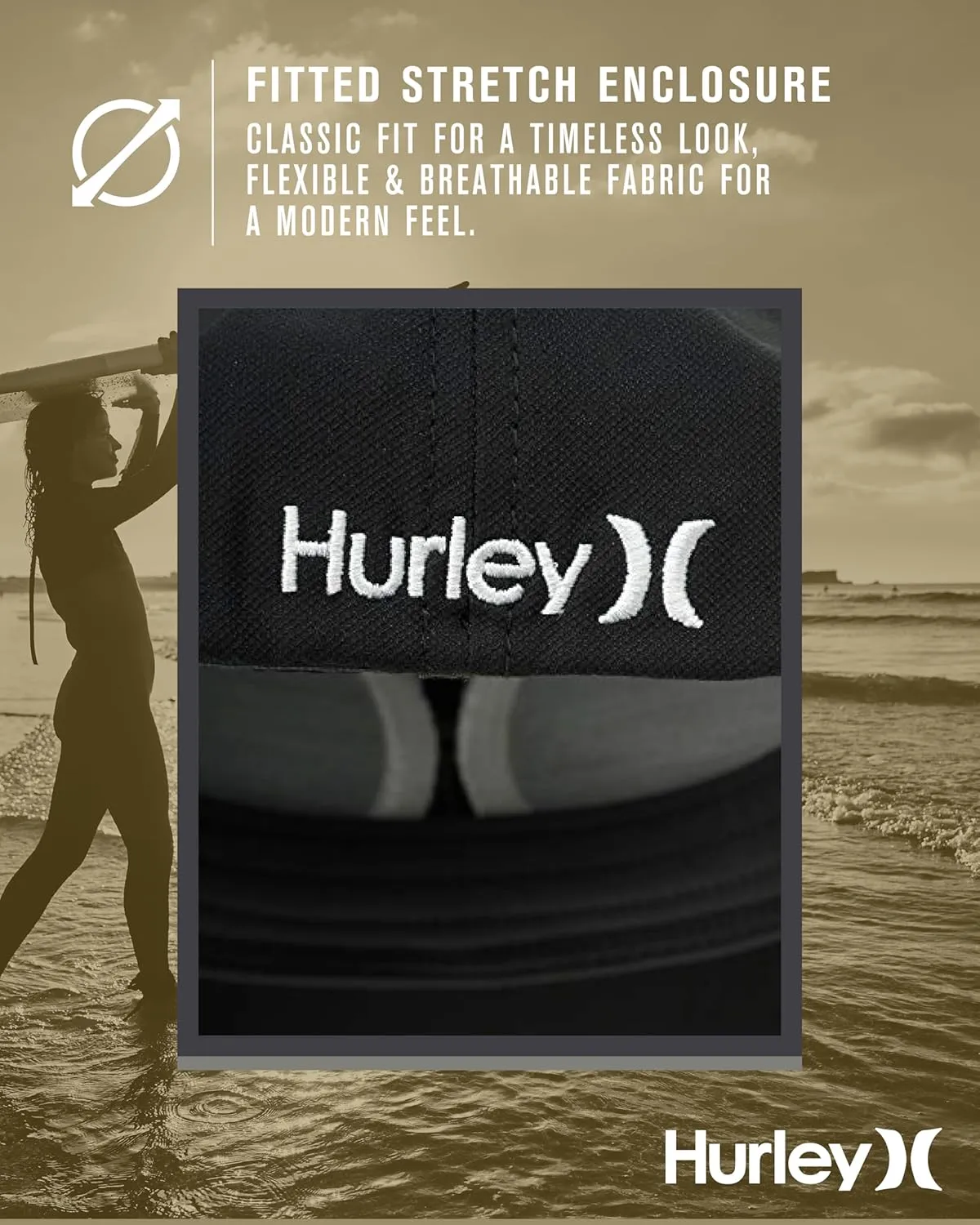 Hurley Mens Baseball Cap - Flexfit Fitted Baseball Caps for Men (Sizes: S-XL)