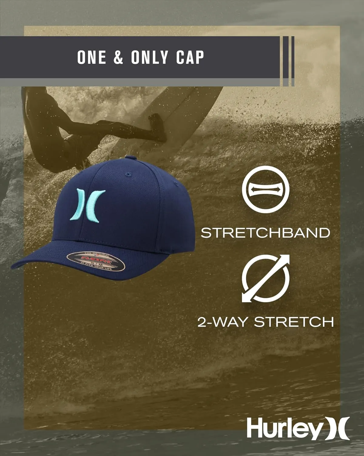 Hurley Mens Baseball Cap - Flexfit Fitted Baseball Caps for Men (Sizes: S-XL)