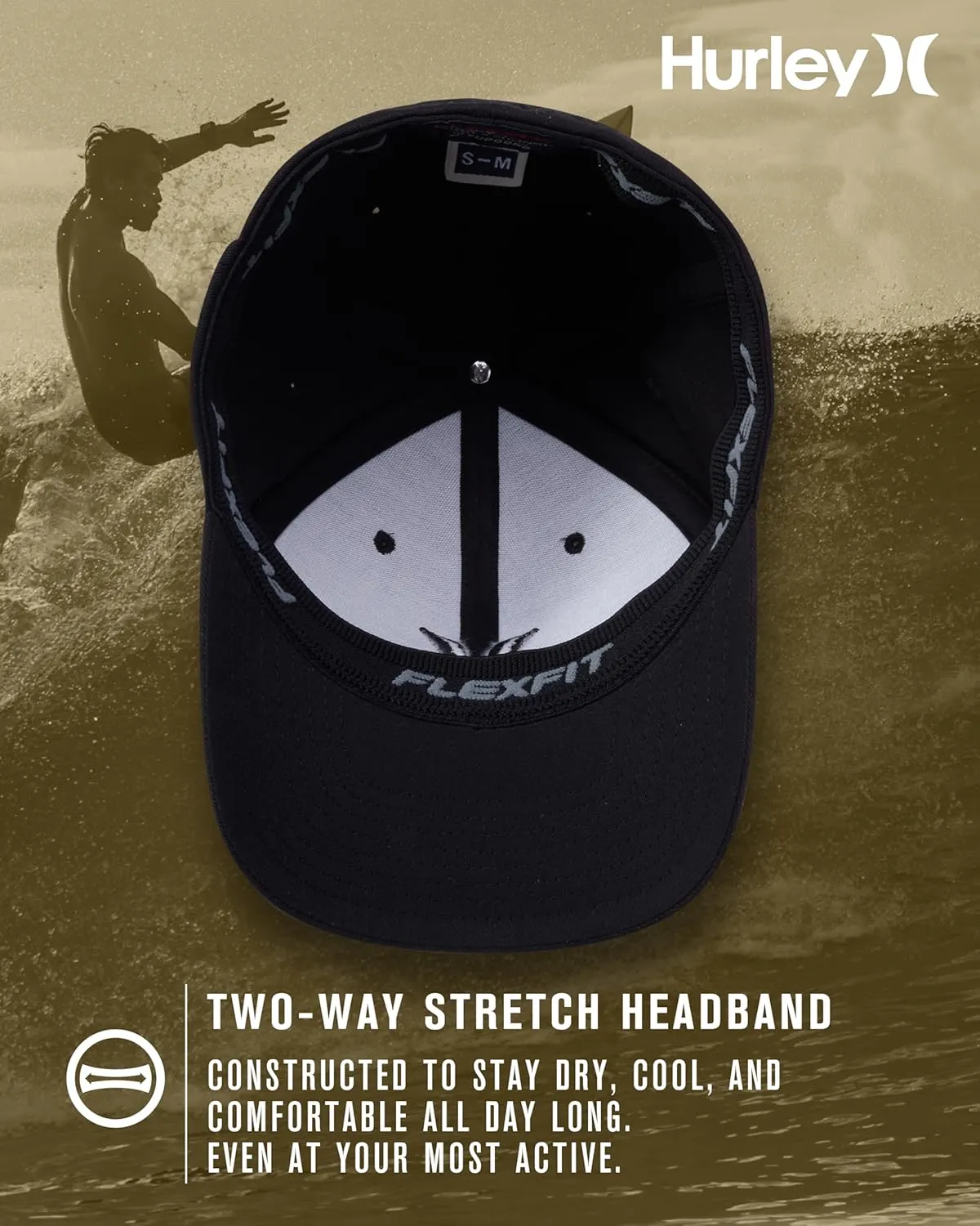 Hurley Mens Baseball Cap - Flexfit Fitted Baseball Caps for Men (Sizes: S-XL)