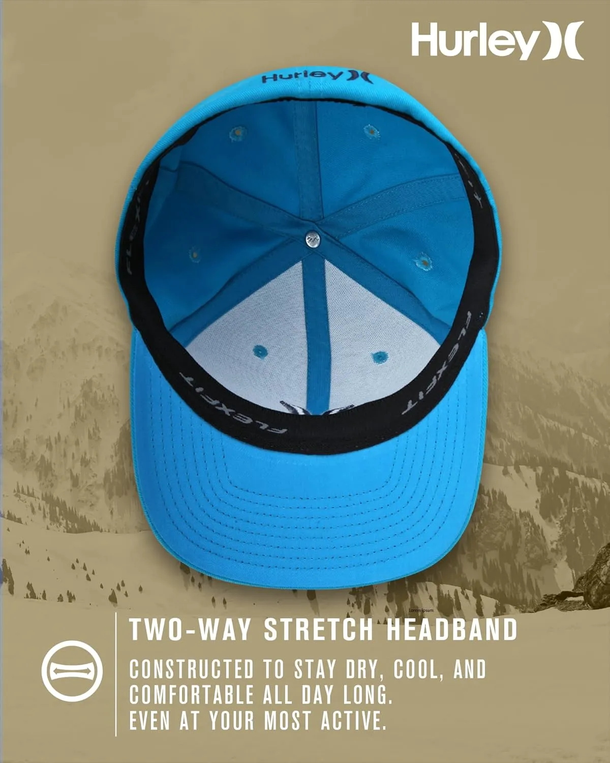 Hurley Mens Baseball Cap - Flexfit Fitted Baseball Caps for Men (Sizes: S-XL)