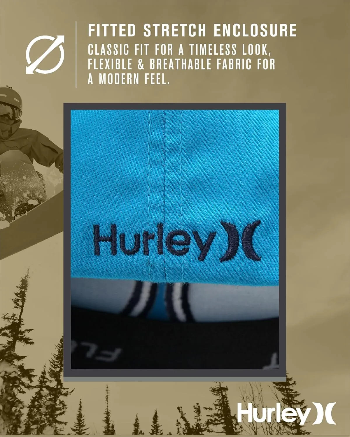Hurley Mens Baseball Cap - Flexfit Fitted Baseball Caps for Men (Sizes: S-XL)