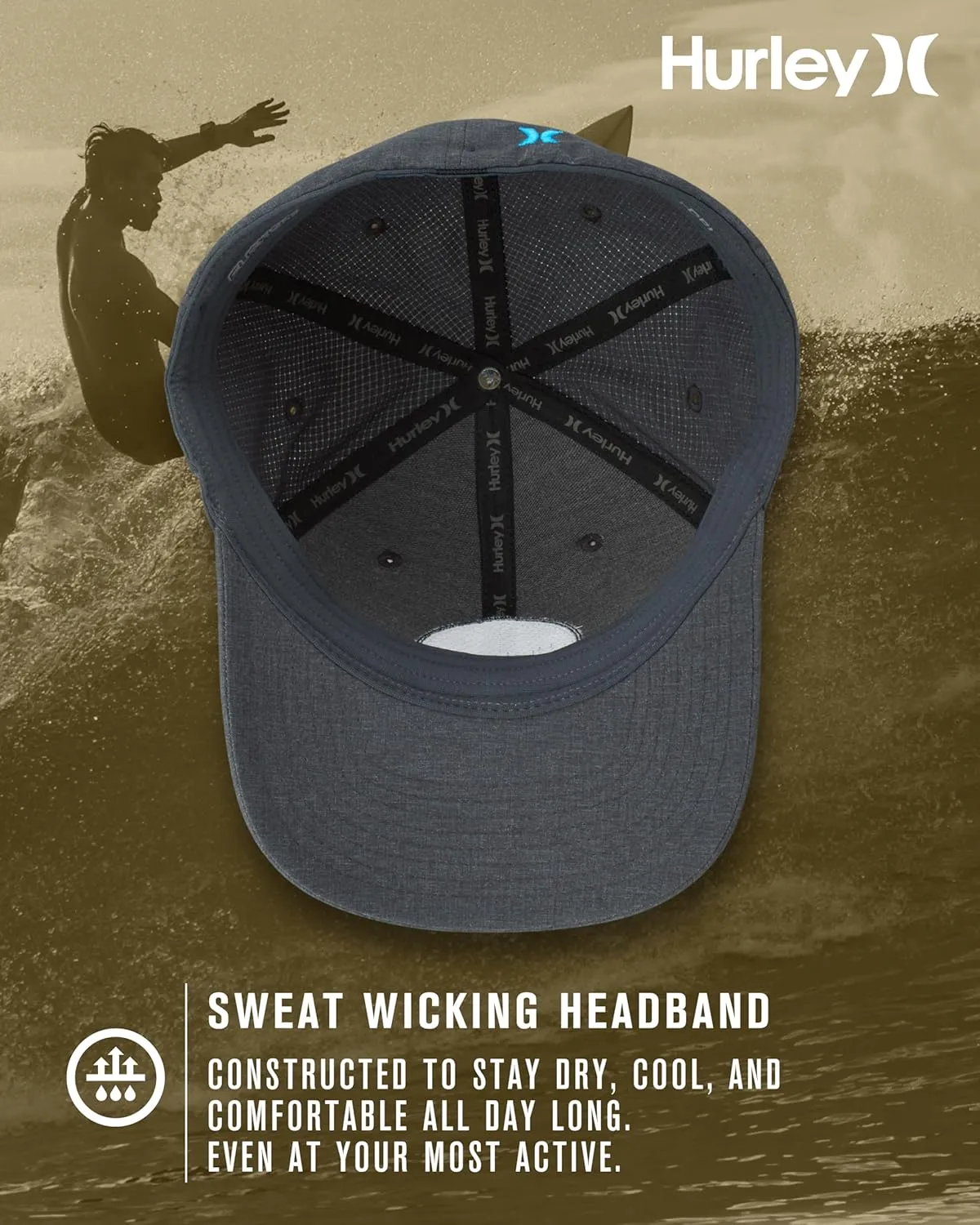 Hurley Men's Caps - Flexfit and Quick-Dry Phantom Baseball Caps for Men with Sweatband - Classic Mens Trucker Hats (S-XL)