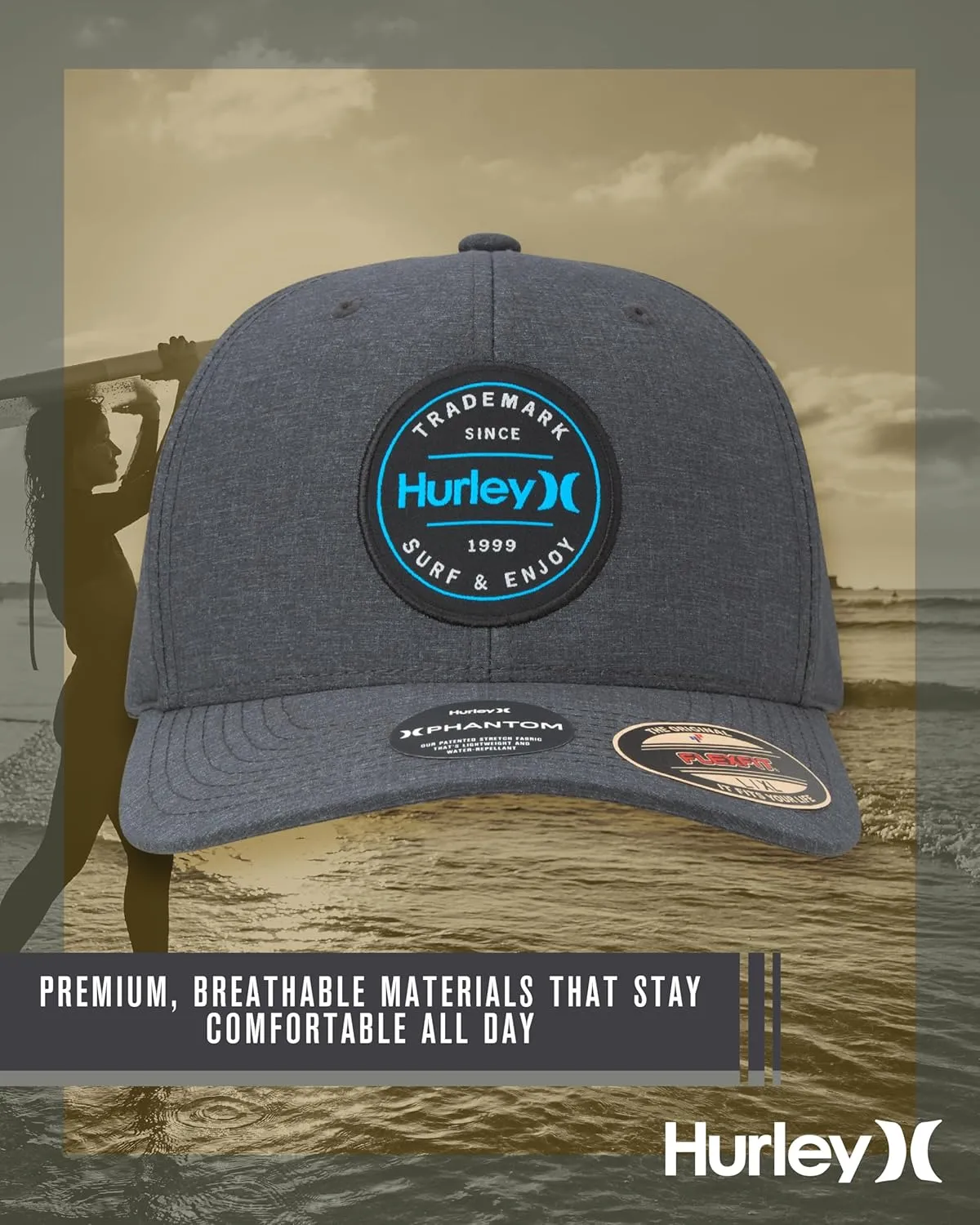 Hurley Men's Caps - Flexfit and Quick-Dry Phantom Baseball Caps for Men with Sweatband - Classic Mens Trucker Hats (S-XL)