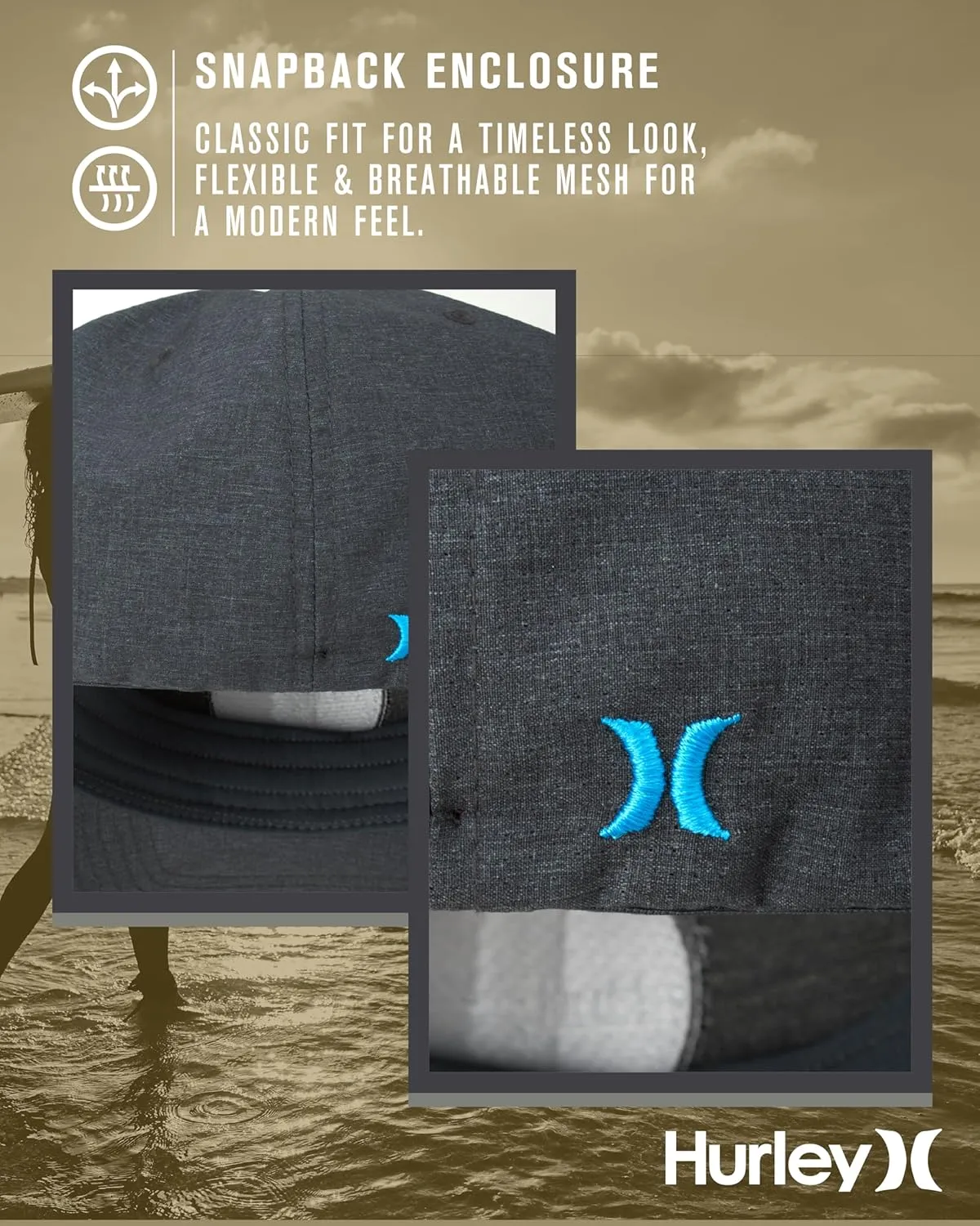 Hurley Men's Caps - Flexfit and Quick-Dry Phantom Baseball Caps for Men with Sweatband - Classic Mens Trucker Hats (S-XL)