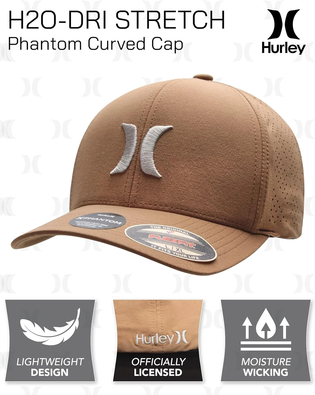 Hurley Men's Caps - Flexfit and Quick-Dry Phantom Curved Baseball Caps for Men - Classic Mens Trucker Hats (S-XL)
