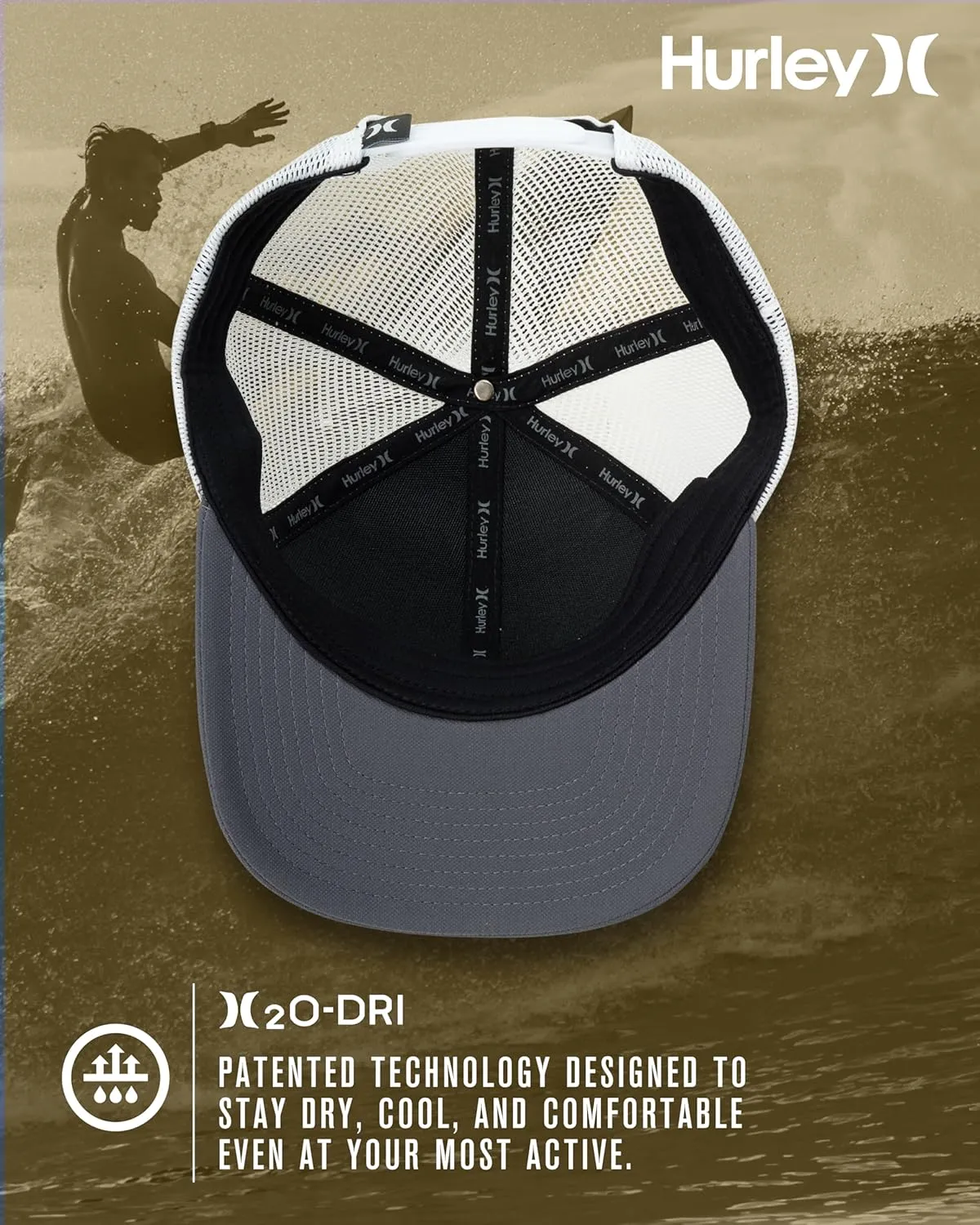 Hurley Men's Caps - H2O-Dri League Baseball Caps for Men with Snapback Closure - Classic Mens Trucker Hats (S-XL)