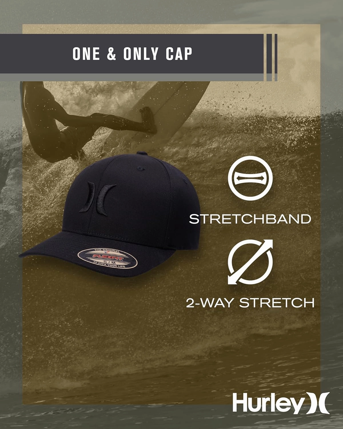 Hurley Mens Baseball Cap - Flexfit Fitted Baseball Caps for Men (Sizes: S-XL)