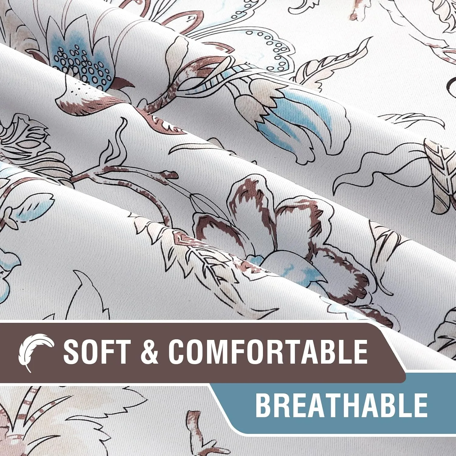 H.VERSAILTEX Blackout Curtains 84 Inch Length 2 Panels Set Floral Print Curtain Drapes for Living Room Thermal Insulated Grommet Window Curtains for Bedroom - Traditional Floral in Brown and Soft Teal