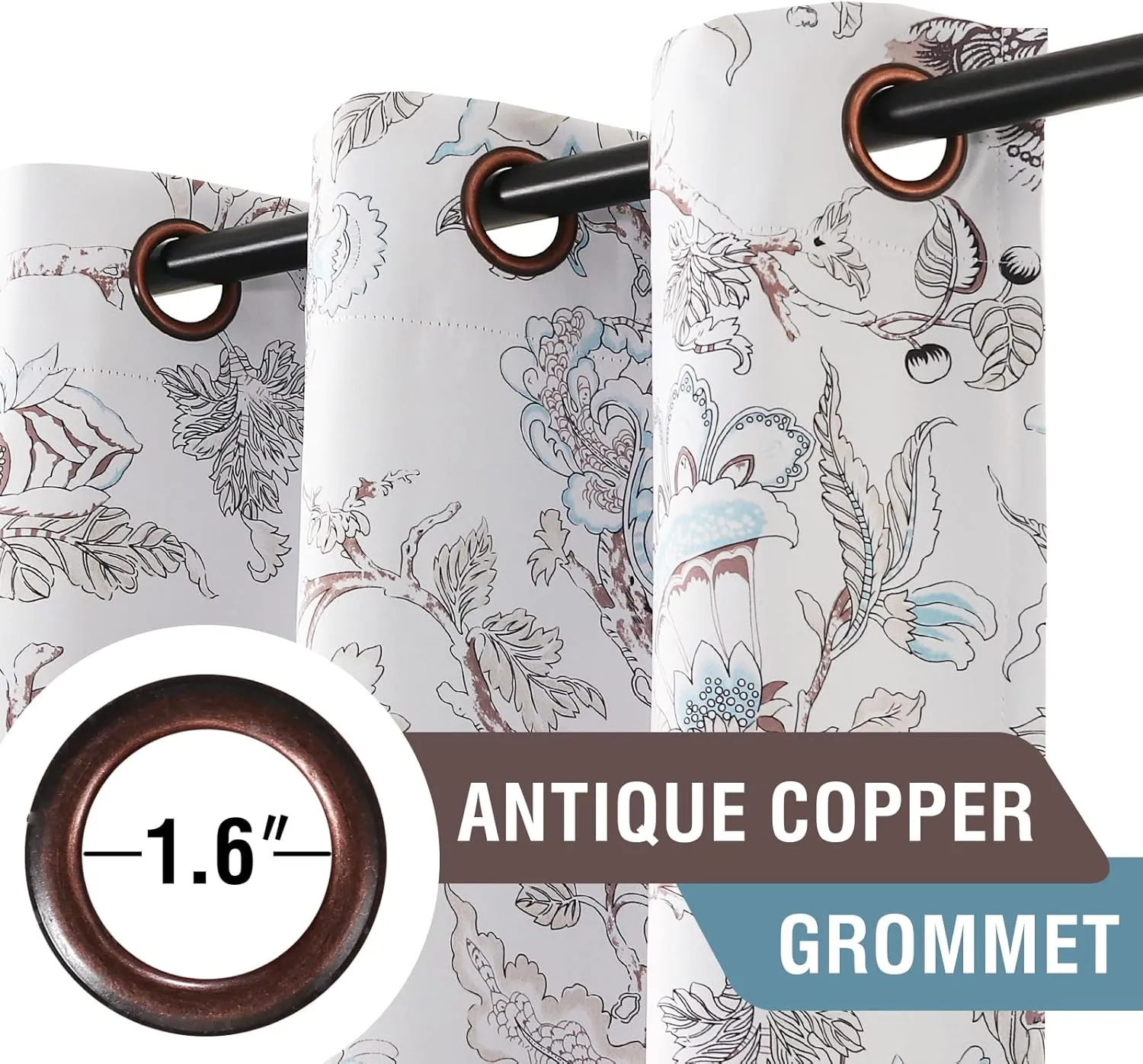 H.VERSAILTEX Blackout Curtains 84 Inch Length 2 Panels Set Floral Print Curtain Drapes for Living Room Thermal Insulated Grommet Window Curtains for Bedroom - Traditional Floral in Brown and Soft Teal