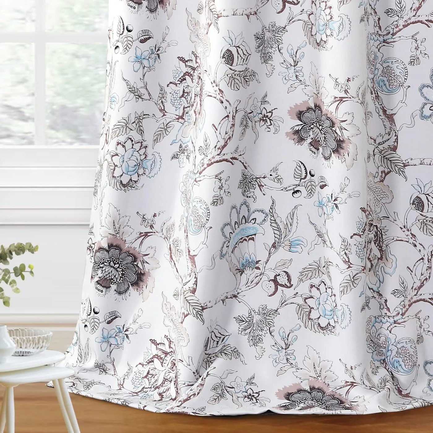 H.VERSAILTEX Blackout Curtains 84 Inch Length 2 Panels Set Floral Print Curtain Drapes for Living Room Thermal Insulated Grommet Window Curtains for Bedroom - Traditional Floral in Brown and Soft Teal