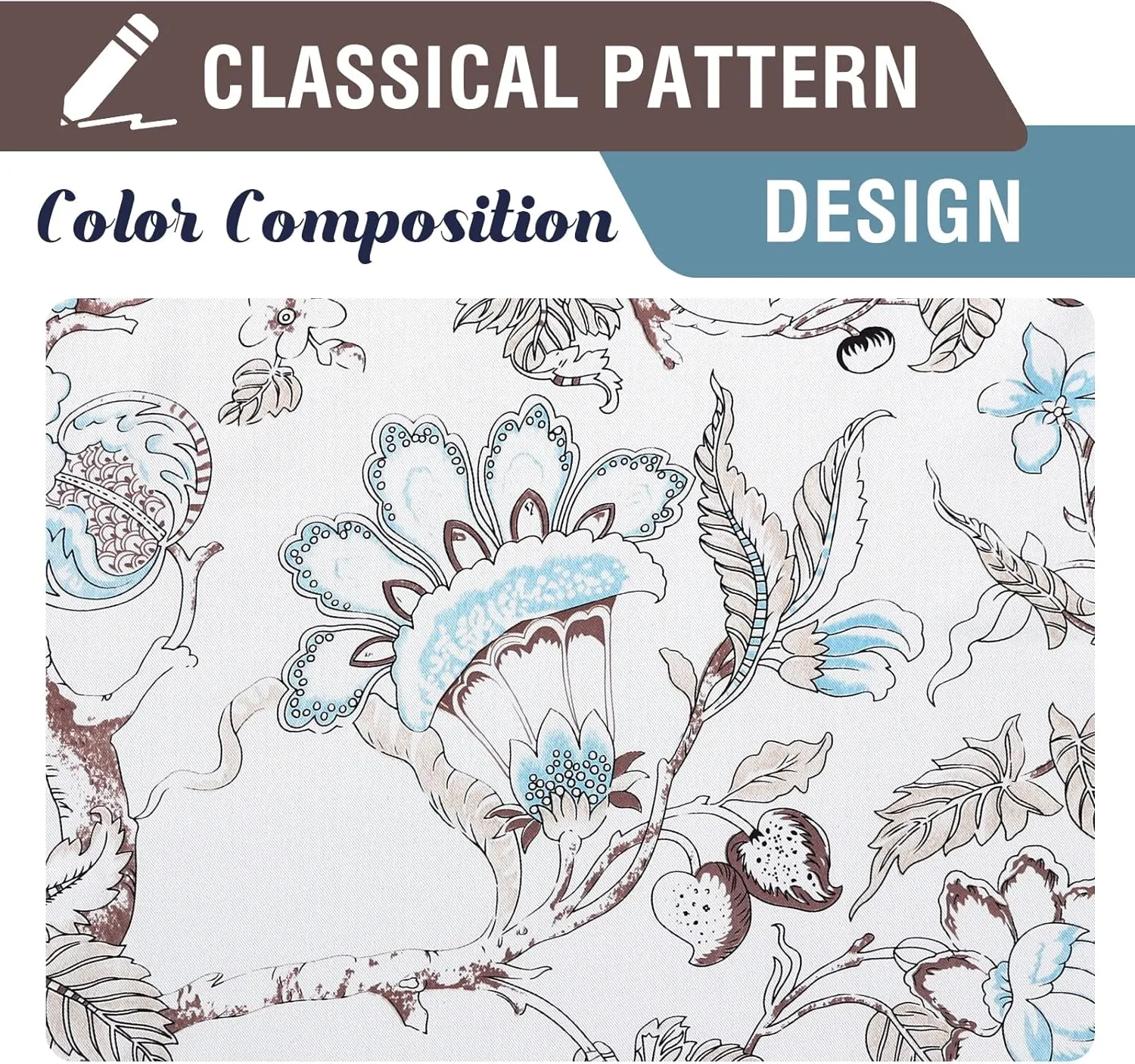 H.VERSAILTEX Blackout Curtains 84 Inch Length 2 Panels Set Floral Print Curtain Drapes for Living Room Thermal Insulated Grommet Window Curtains for Bedroom - Traditional Floral in Brown and Soft Teal