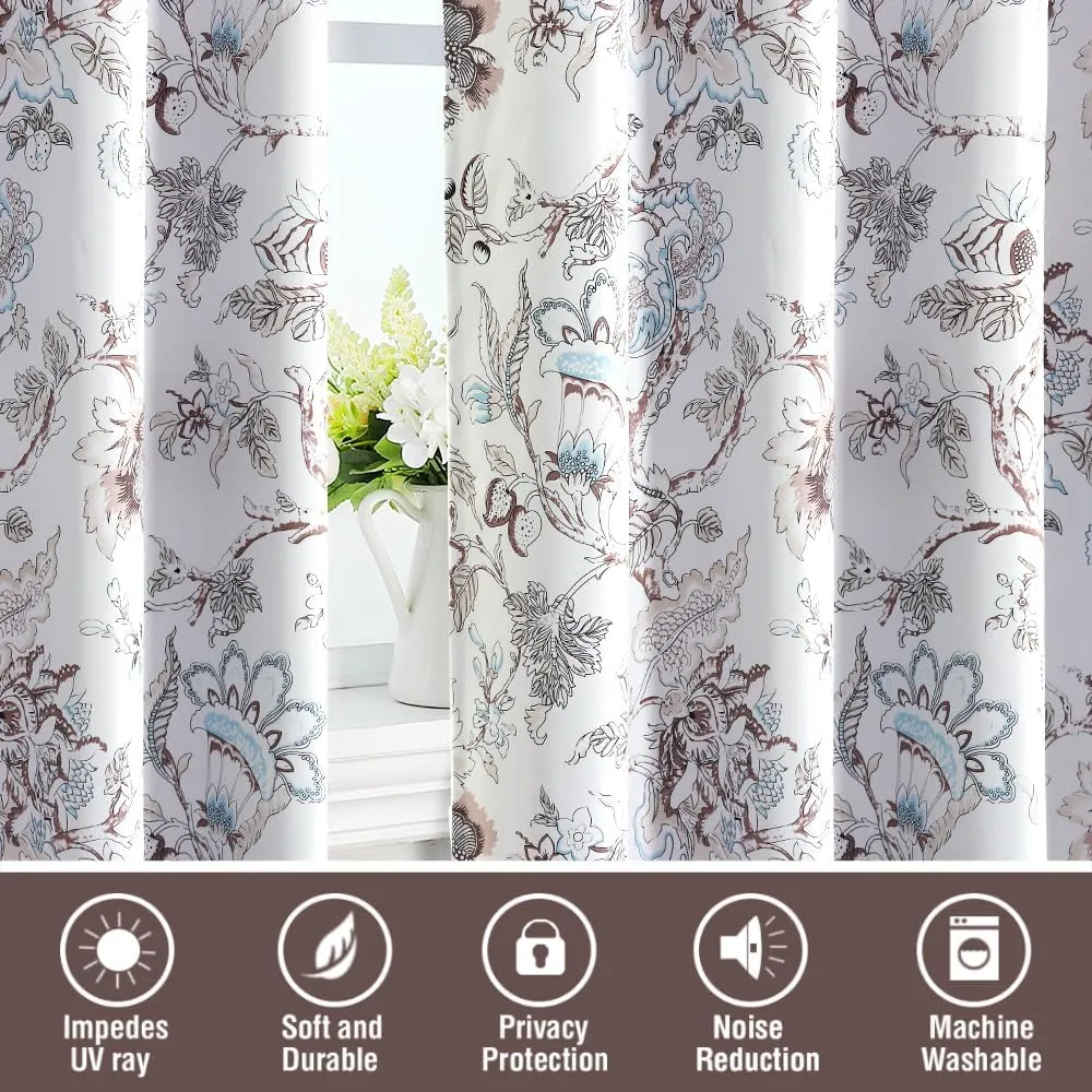 H.VERSAILTEX Blackout Curtains 84 Inch Length 2 Panels Set Floral Print Curtain Drapes for Living Room Thermal Insulated Grommet Window Curtains for Bedroom - Traditional Floral in Brown and Soft Teal