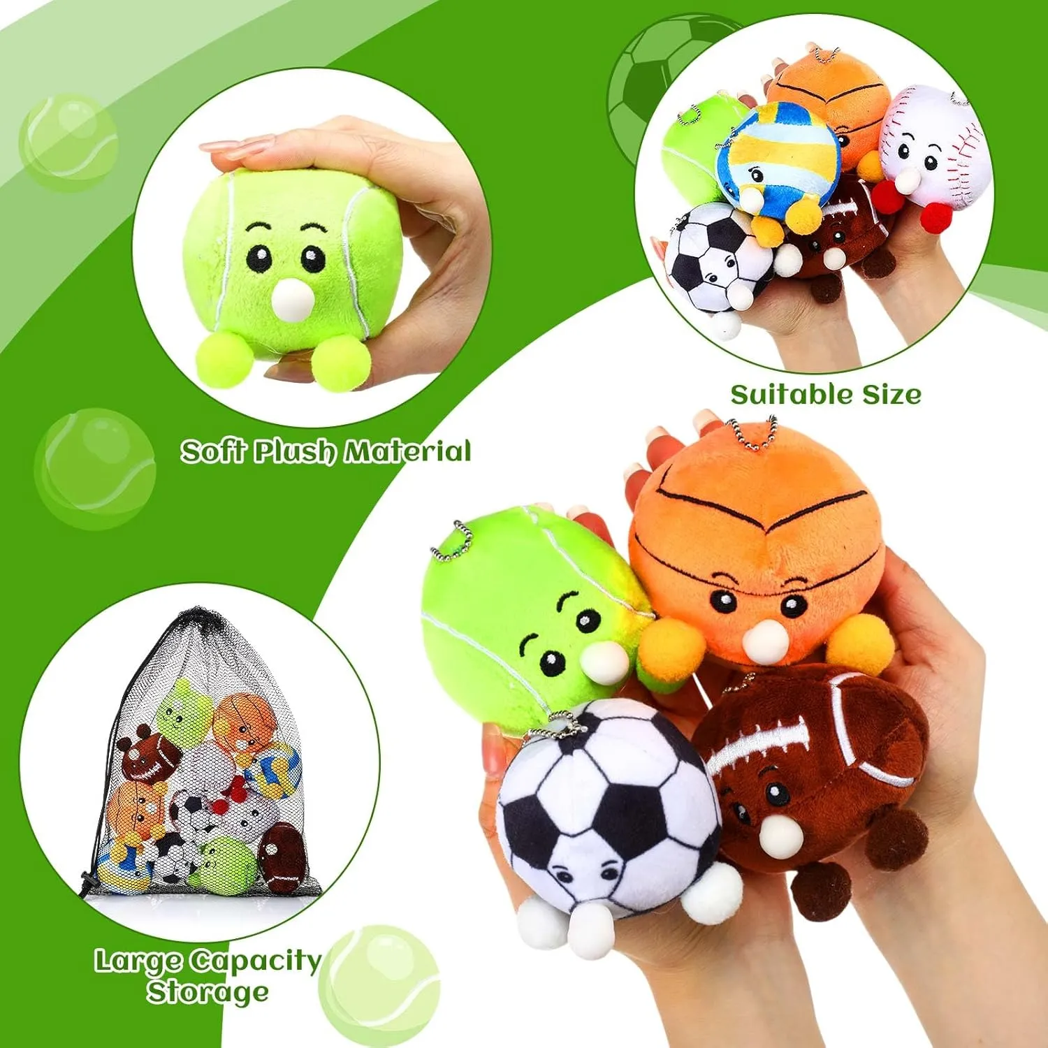 HyDren 6 Pcs Sports Party Favors Mini Stress Balls for Adult Kids, 3.15 Inch Plush Baseball Sensory Squeeze Basketball Soccer Football Toy Gift for Stress Anxiety Relief, Themed Birthday Party Favor