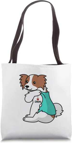 I Love Grandma Tattoo Papillon Grandmother Dog Tote Bag