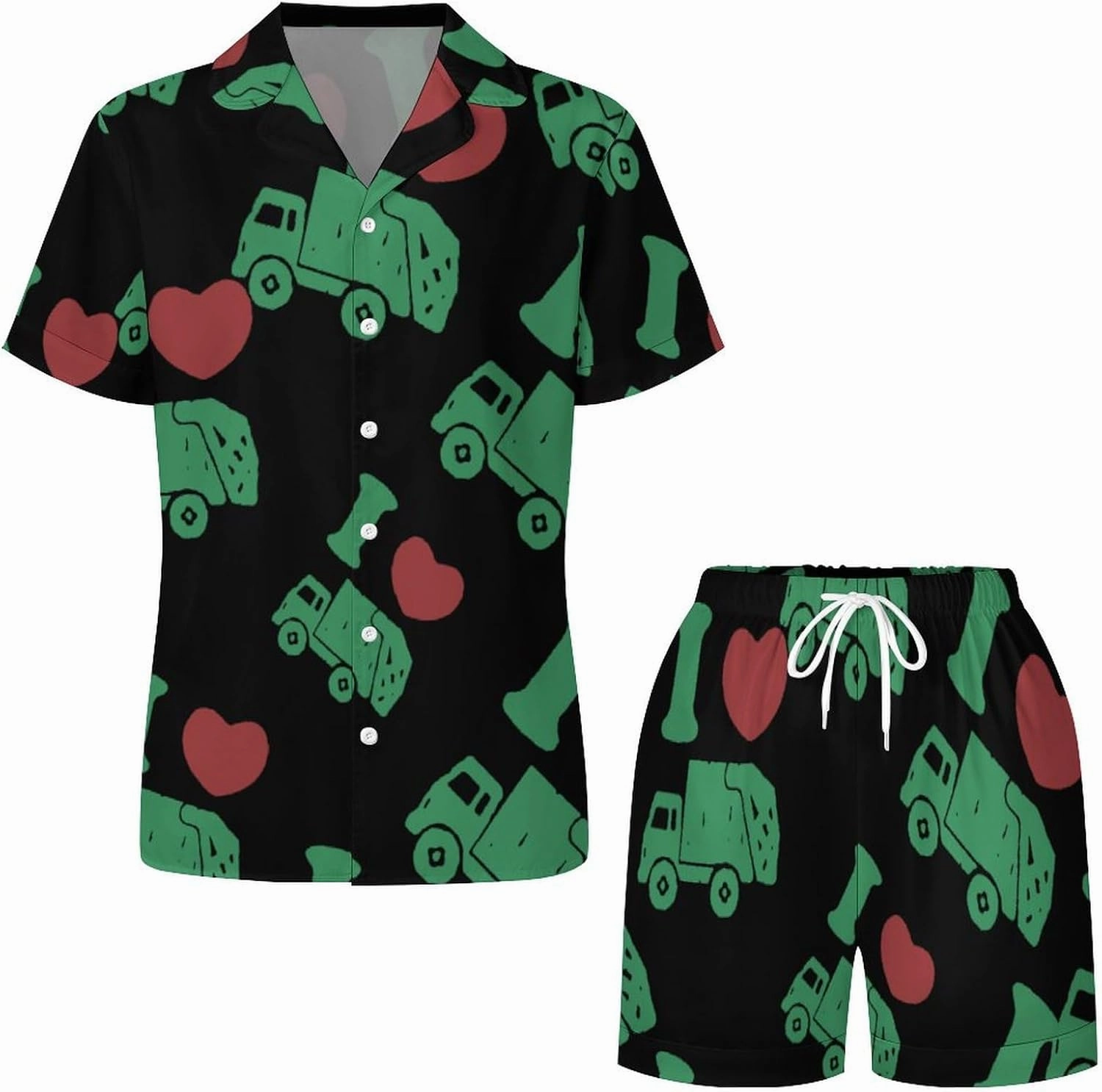 I Love Trash Garbage Trucks Women's Pajamas Set Loungewear 2 Piece Sleepwear Short Sleeve Top Shorts