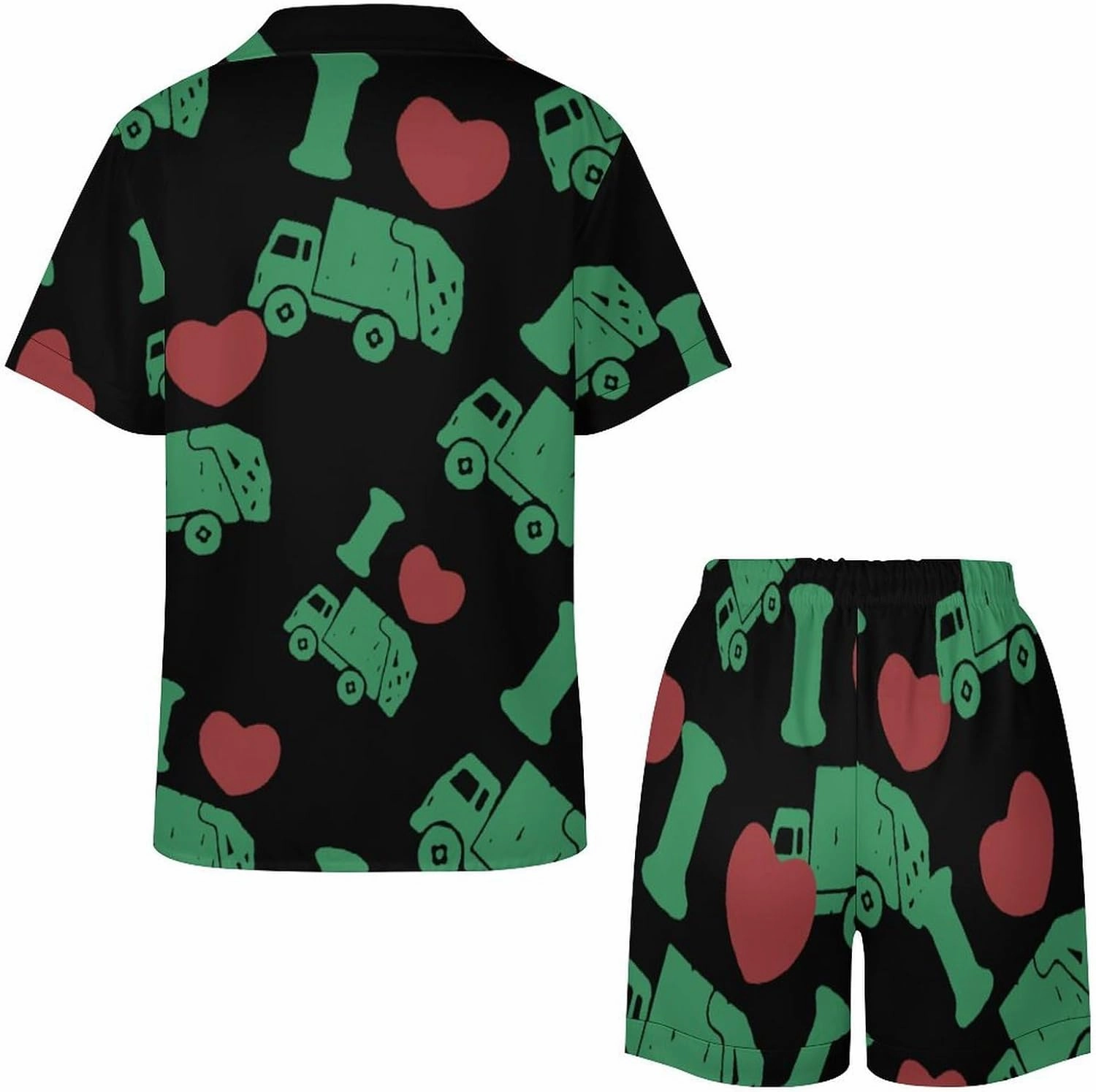 I Love Trash Garbage Trucks Women's Pajamas Set Loungewear 2 Piece Sleepwear Short Sleeve Top Shorts