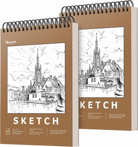 iBayam 9" x 12" Premium Sketch Book Set, 2-Pack Spiral Bound Drawing Paper, 200 Sheets (68lb/100gsm) Sketchbook, Acid-Free Art Drawing Painting Sketching Pad Supplies for Kids, Teens, Adults, Artists