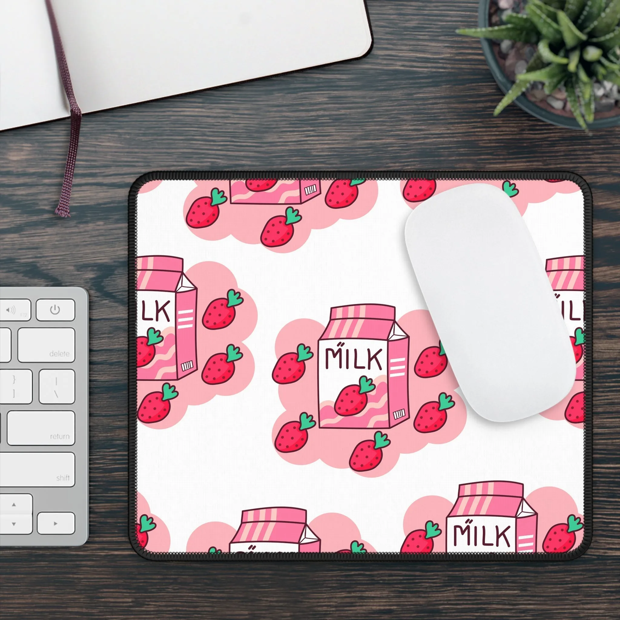 Icon Drawing Strawberry Milk Gaming Mouse Pad