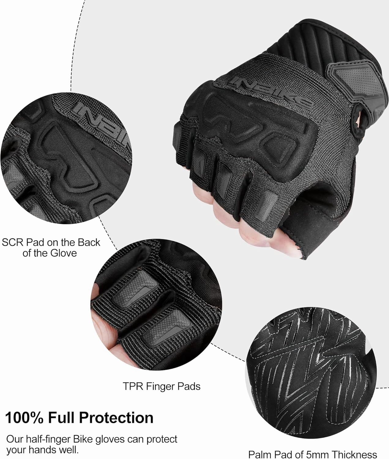 INBIKE Fingerless Cycling Gloves Breathable Protective for Road Mountain Bike MTB Riding
