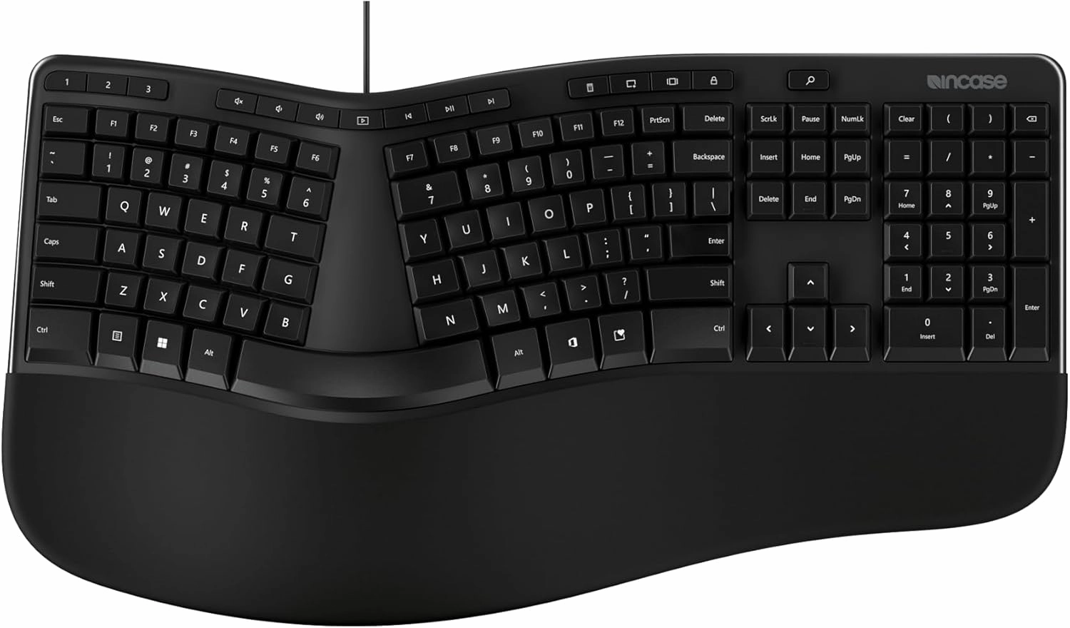 Incase Ergonomic Keyboard – Designed by Microsoft – Refined Ergonomic Design, Built-in Shortcuts Keys, Layered Palm Rest for Elevated Wrist Support, Integrated Number Pad – Black