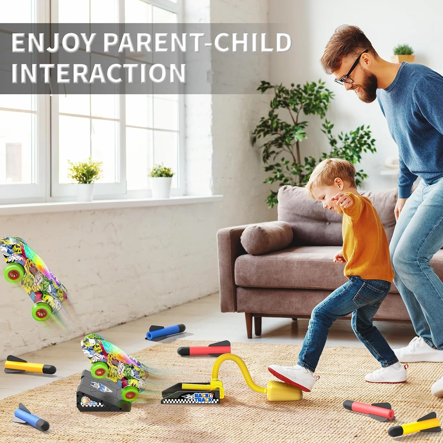 Indoor Outdoor Car Launcher Toys for Kids Boys, Rocket & Cars Launcher Toys Include 6 Foam Rockets & 2 Cars, Ideas 3 4 5 6 Years Boys Toys Birthday Gifts, Outdoor Toys for Kids Ages 3-5 4-8