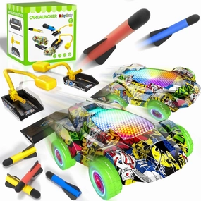 Indoor Outdoor Car Launcher Toys for Kids Boys, Rocket & Cars Launcher Toys Include 6 Foam Rockets & 2 Cars, Ideas 3 4 5 6 Years Boys Toys Birthday Gifts, Outdoor Toys for Kids Ages 3-5 4-8