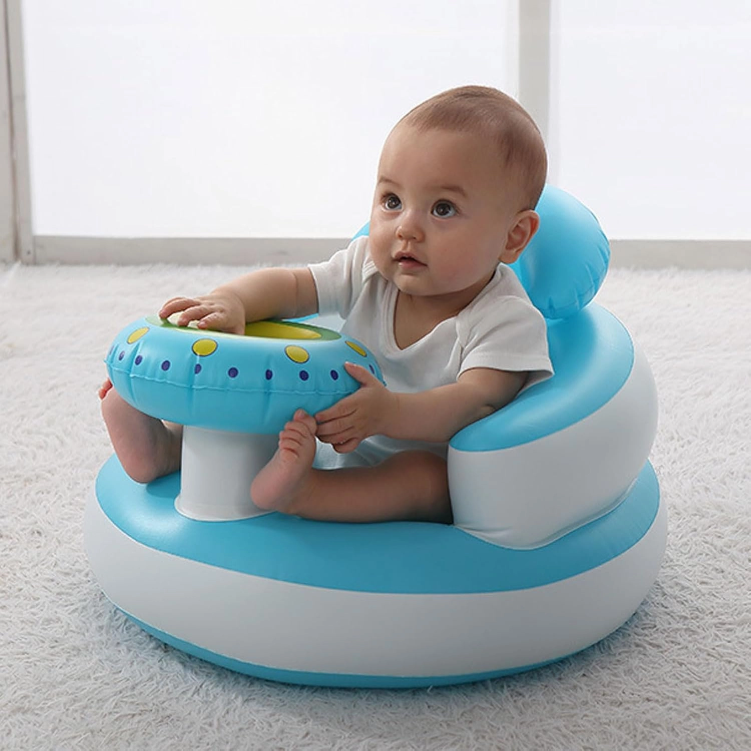 Inflatable Baby Chair for Babies 3 Months and Up, Baby Support Seat Summer Toddler Chair for Sitting Up, Built in Air Pump Baby Floor Seat